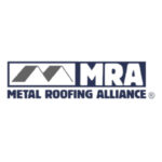 Logo of the Metal Roofing Alliance (MRA) featuring stylized gray mountains in a white rectangle followed by bold white letters MRA on a dark blue background. Below in smaller caps, the text Metal Roofing Alliance is displayed.
