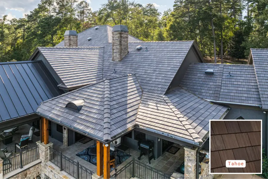 Roof replacement by Landmark Roofing& Siding using Davinci single width shakein color tahoe