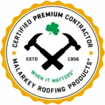 Badge to show that Landmark Roofing & Siding are Certified Premium Contractors offering top installations and warranties