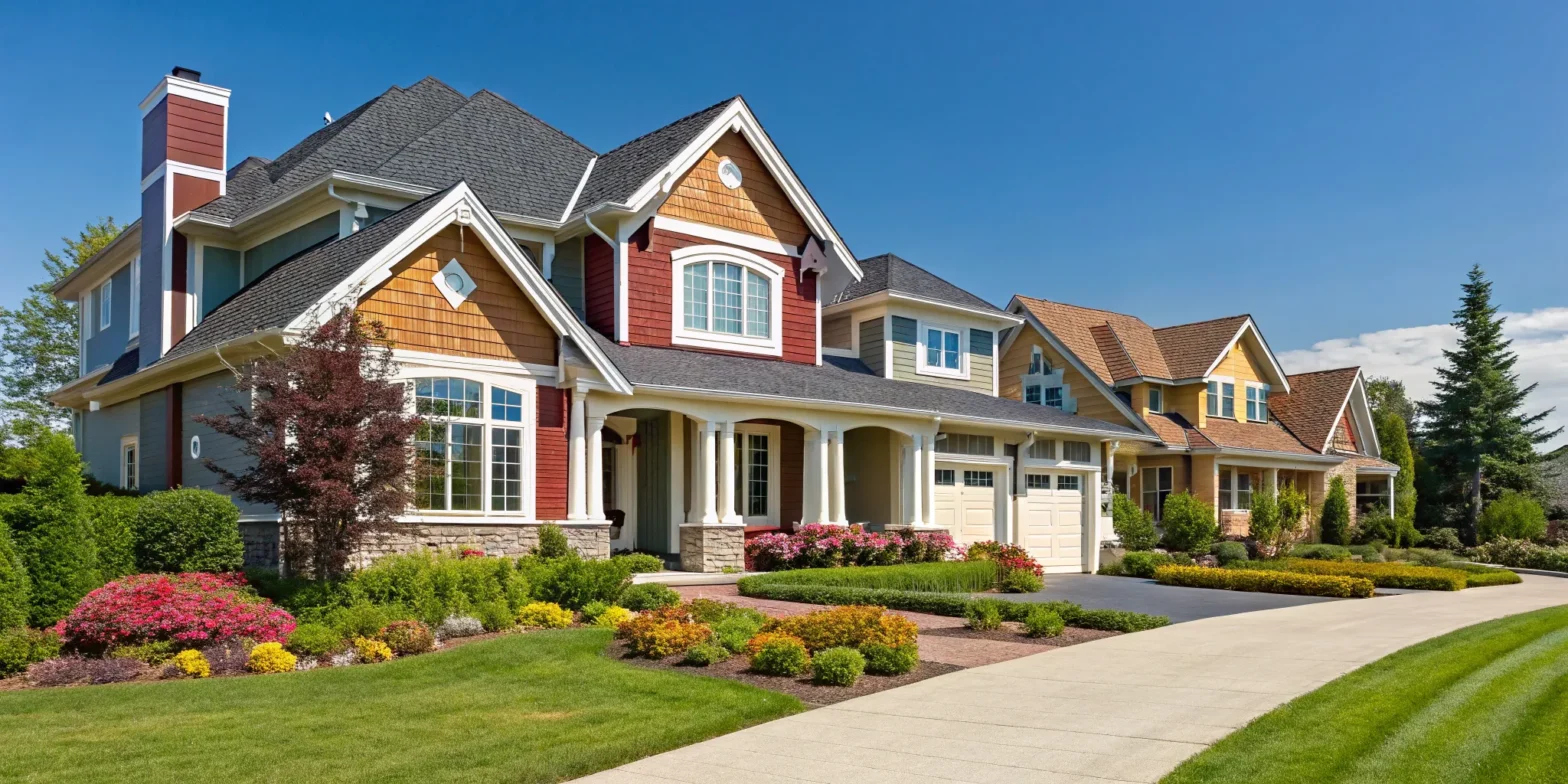 A house exterior with a great color combination of vibrant siding and crisp white trim.