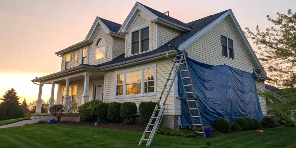 Prep work for painting a house exterior, a key factor in how much the project will cost.