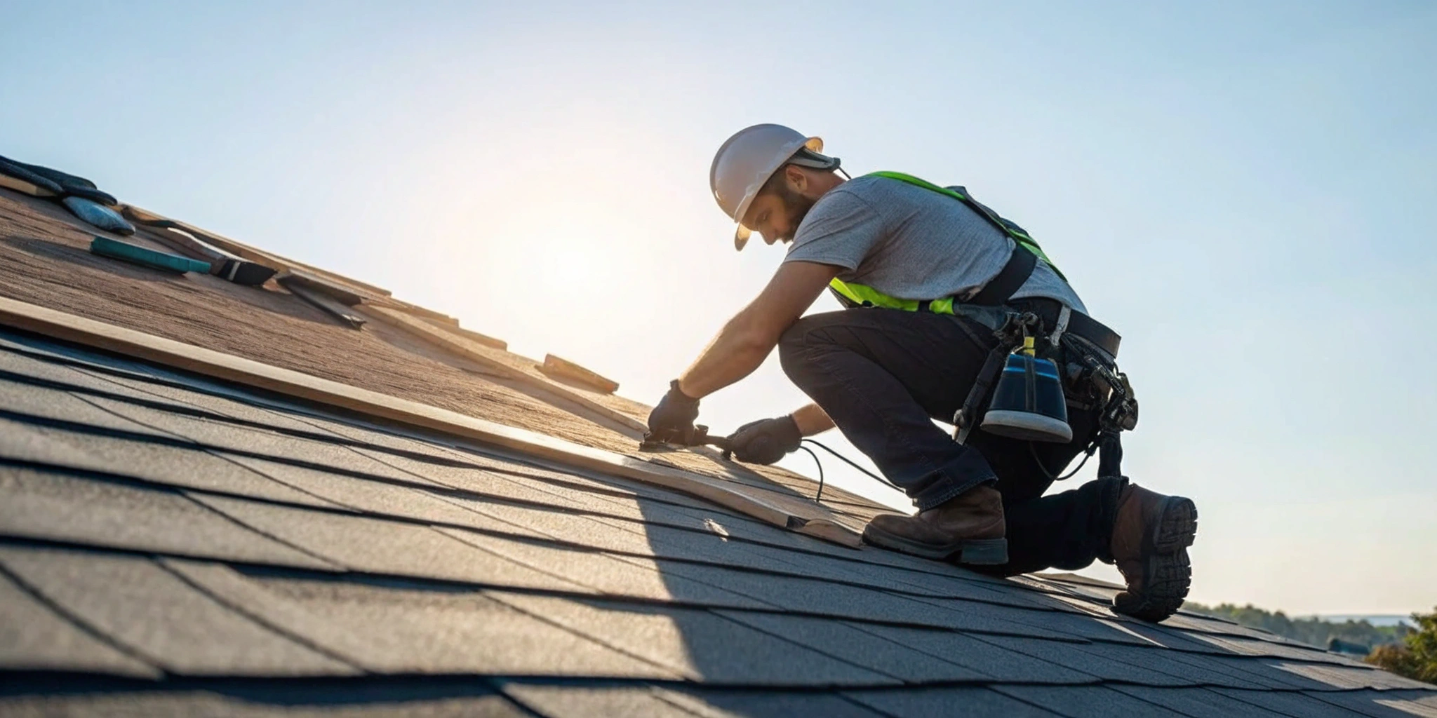 Professional Bellevue roofing contractor installing a new residential roof.