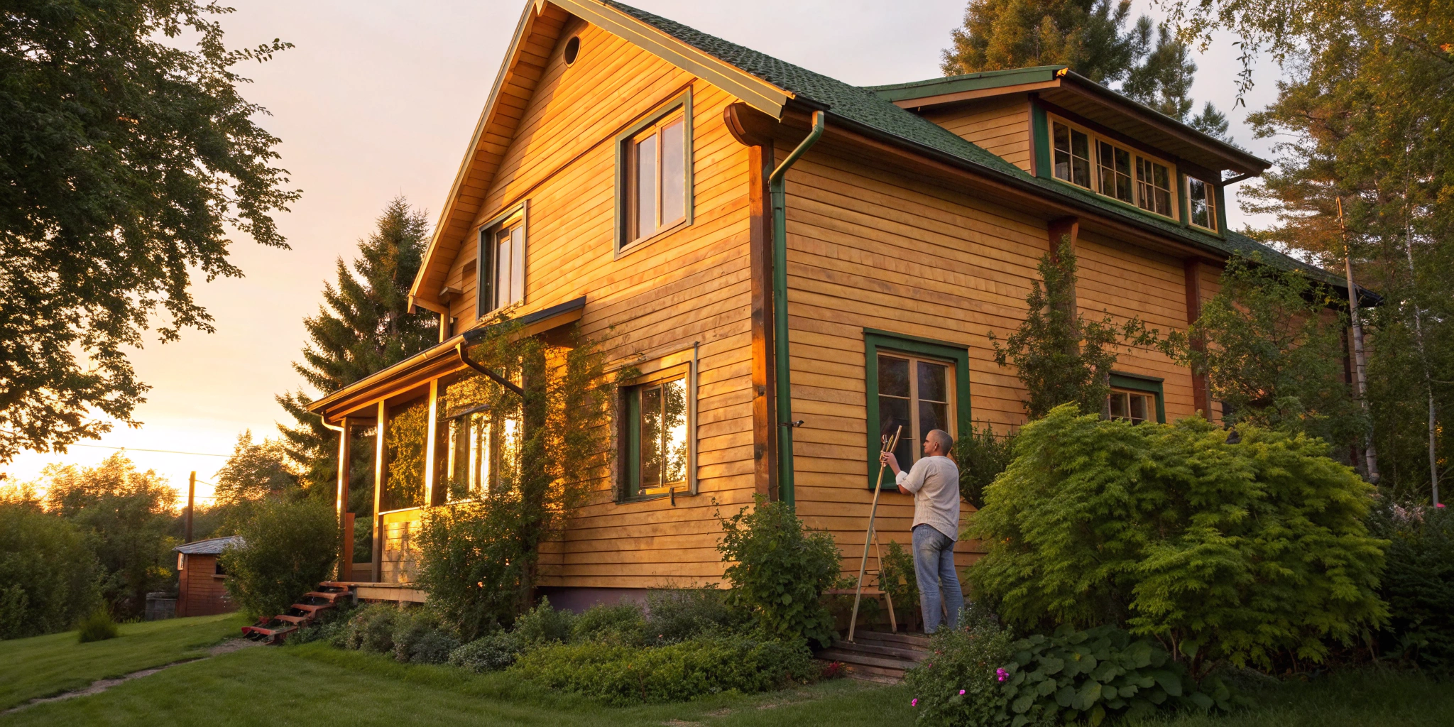 Homeowner applying a coat of the best exterior paint for wood siding.