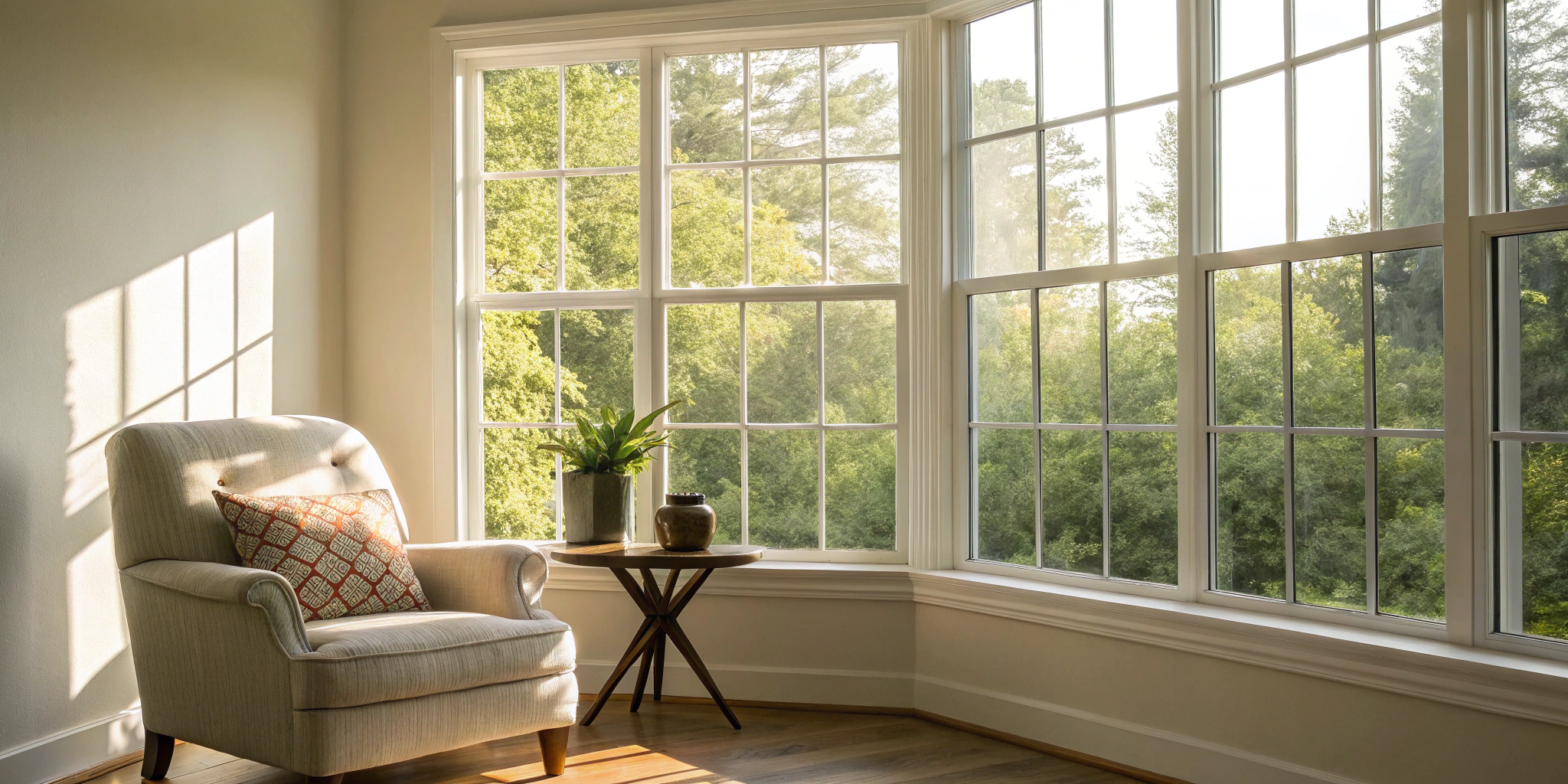 A home's new windows, a primary factor in the total window replacement cost.