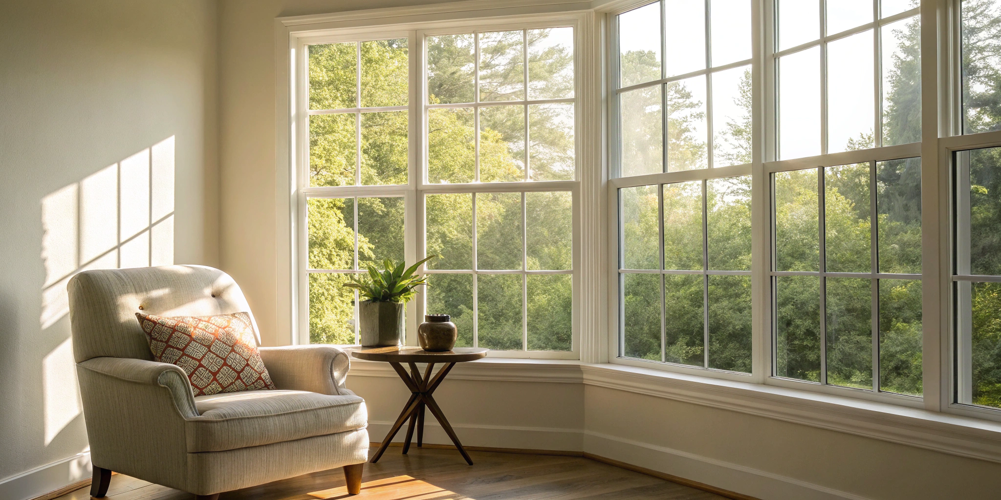 A home's new windows, a primary factor in the total window replacement cost.