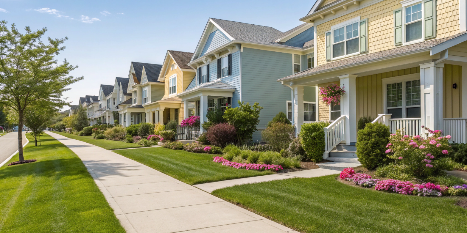 A row of colorful houses painted with the best exterior paint according to Consumer Reports.