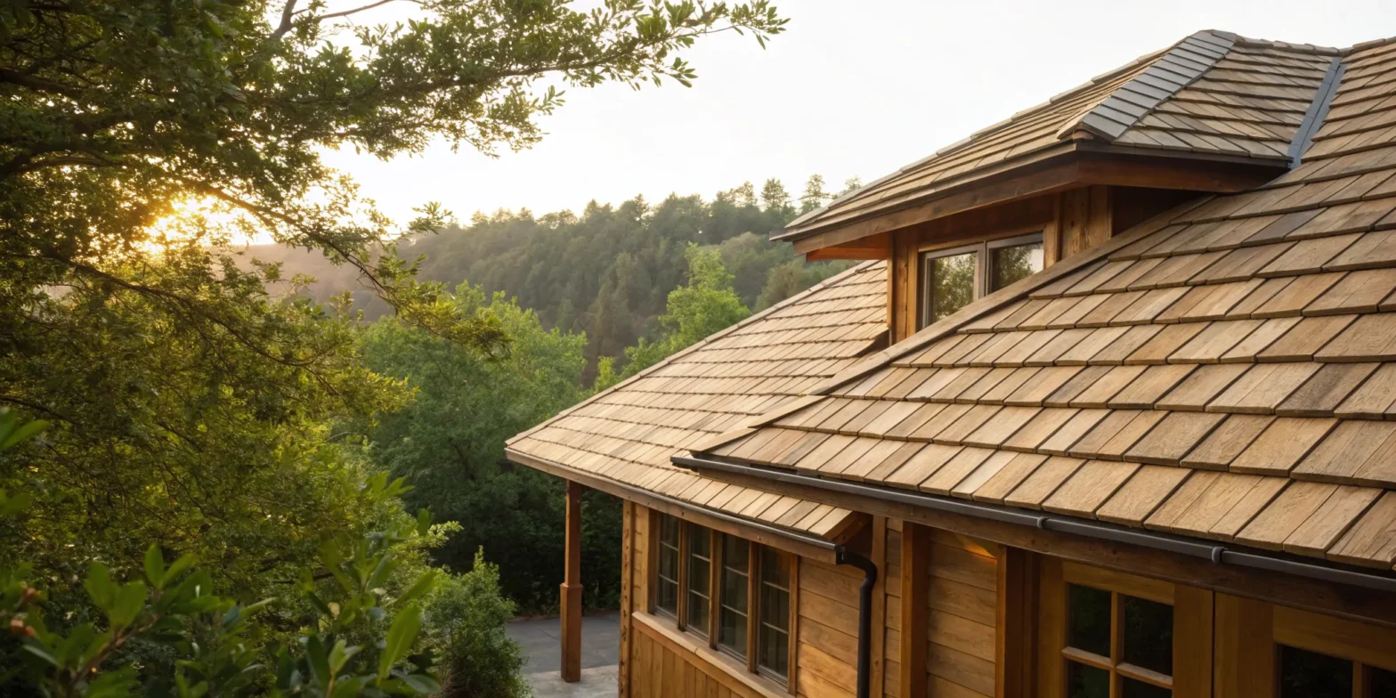 Natural cedar shake shingles on a residential roof.