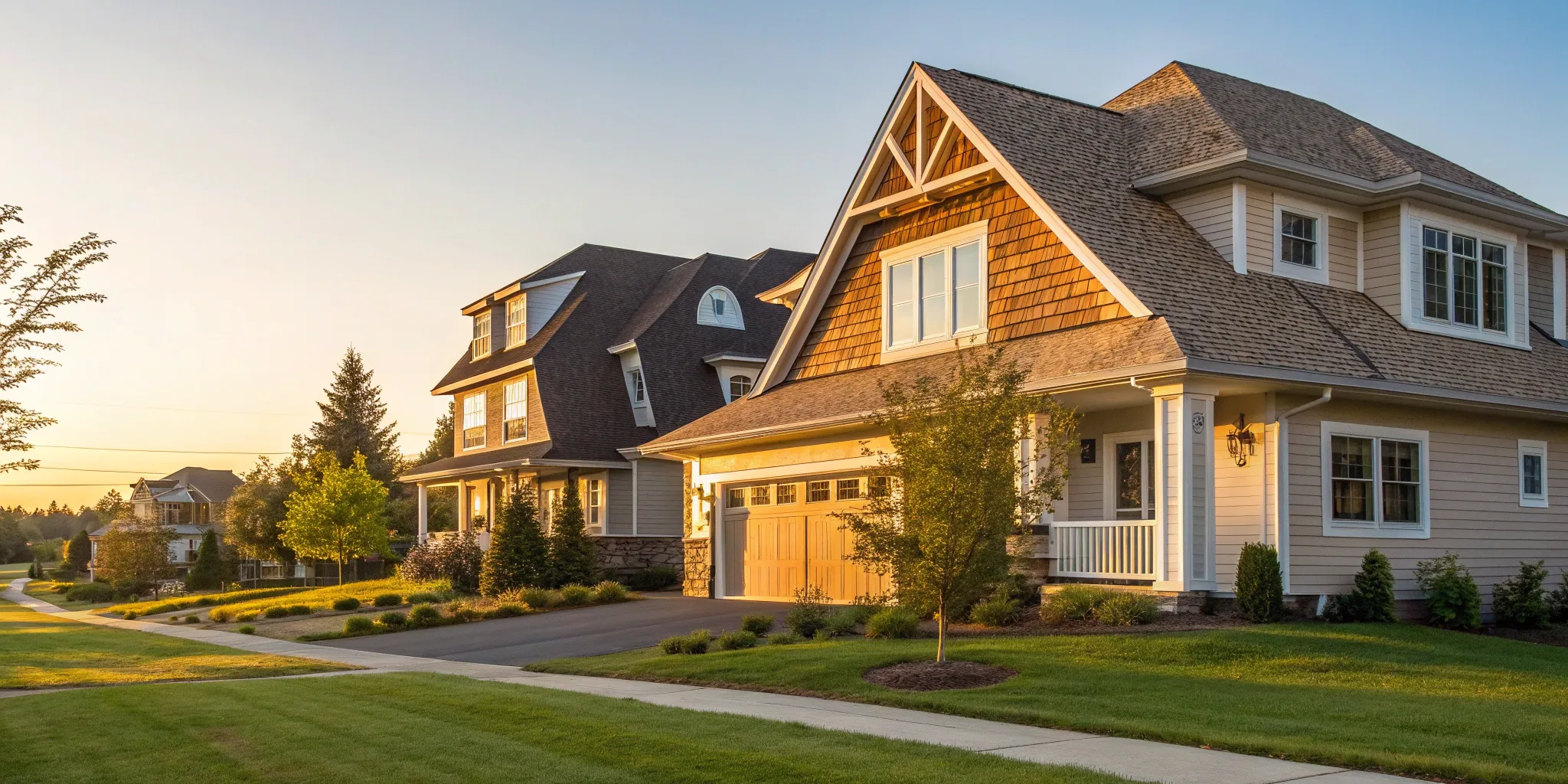Side-by-side comparison of a rustic wood shake roof and a uniform shingle roof.