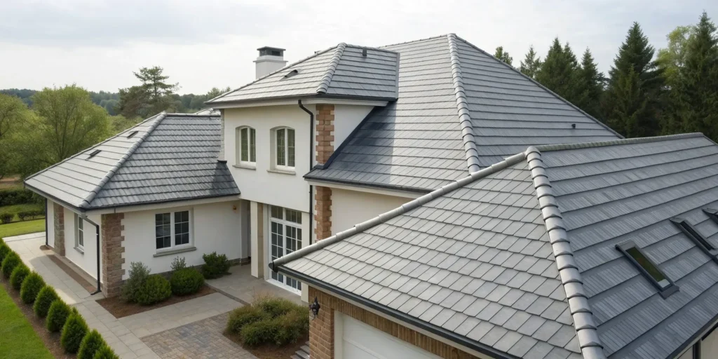 A residential roof after a successful roof repair project.