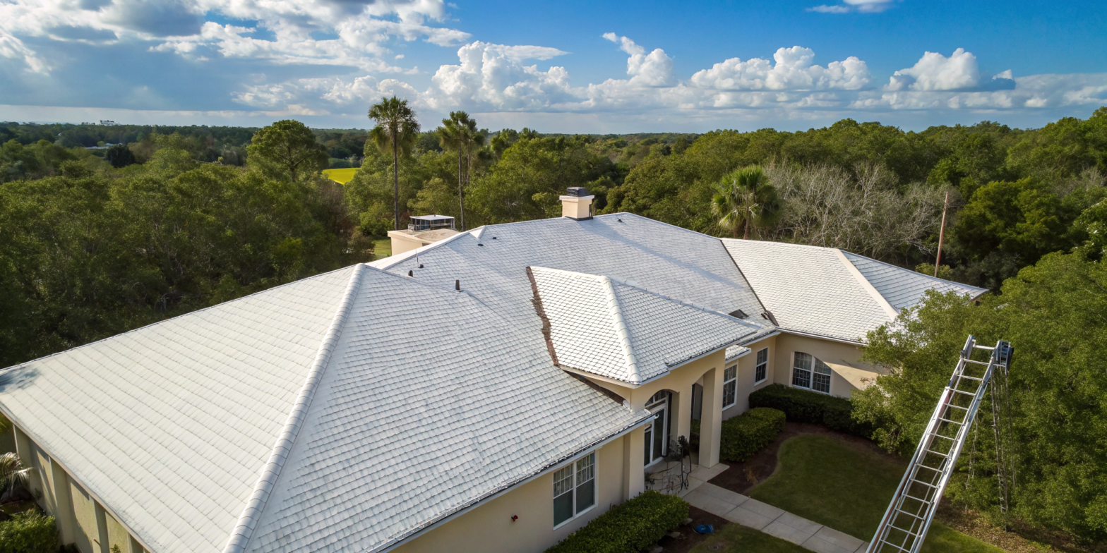A new roof on a home being used in a roof replacement cost calculator.