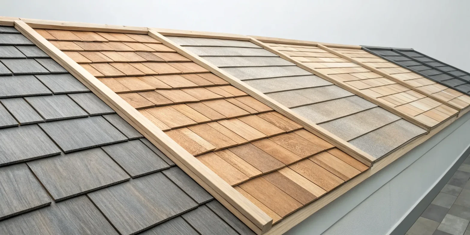 Cedar shake samples in various styles for a new roof installation.