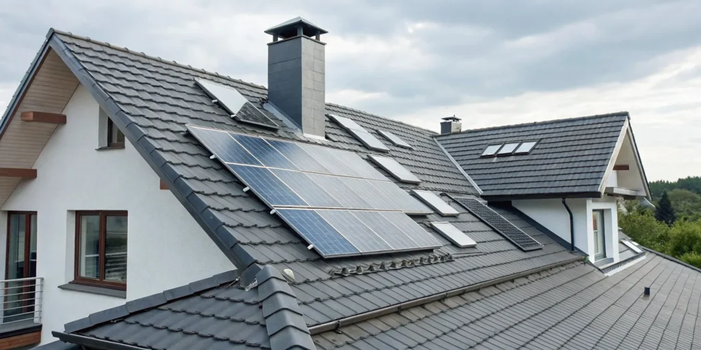 New roof on a modern home, a primary factor in the total replacement cost.