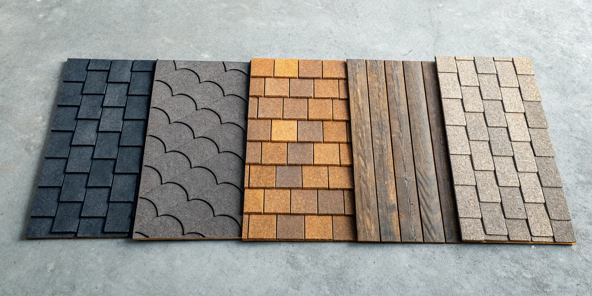 A display of the best shingles recommended by Consumer Reports.