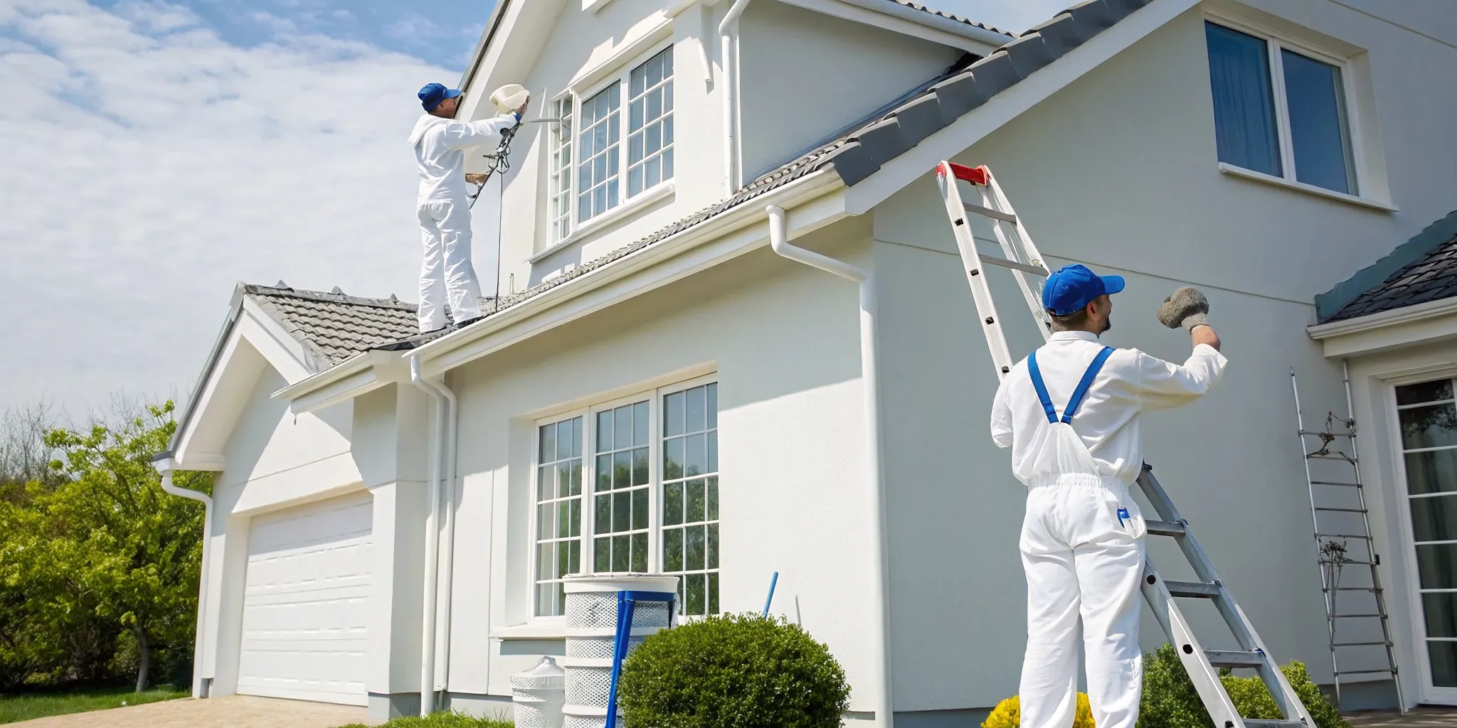 Professional house painters painting the exterior of a home.