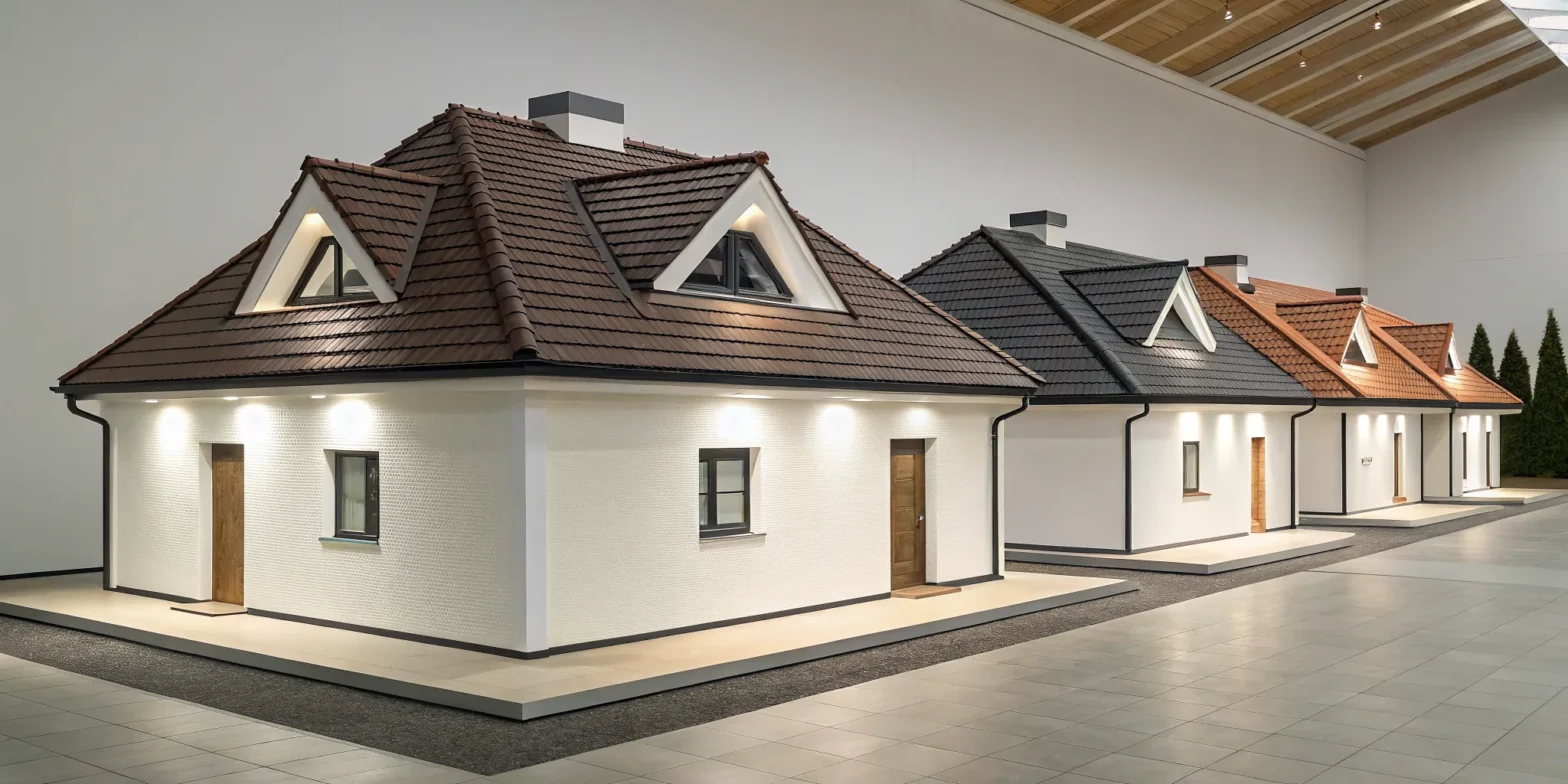 The best residential roof replacement materials shown on a row of modern homes.