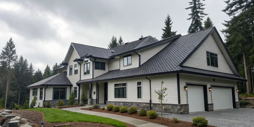 A modern Redmond home with a new roof installed by a professional roofing contractor.