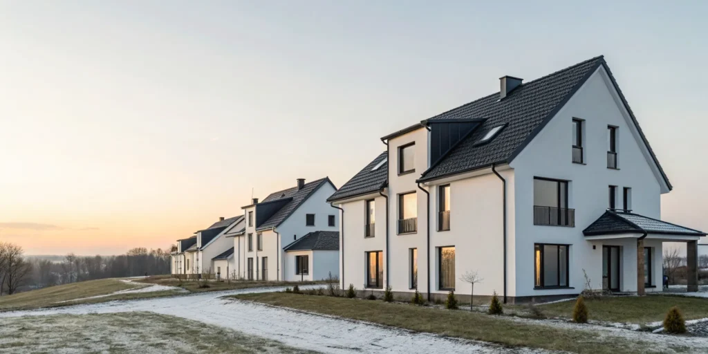 Modern gable roofs on homes in a cold climate, a key decision when choosing a new roofing style.