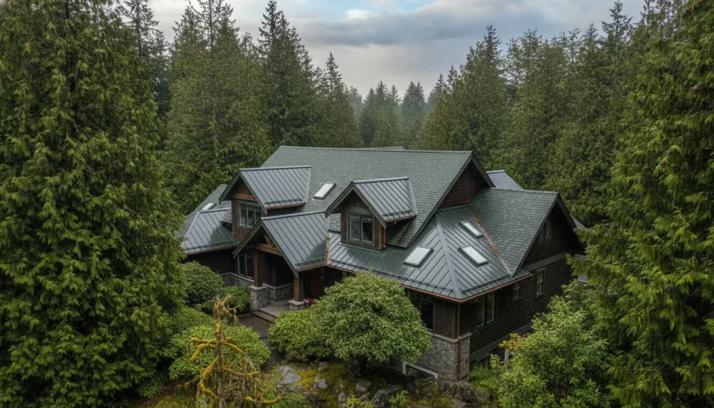 Well-maintained home roof in Washington State after rain